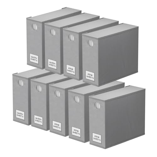 SpaceAid 9 Pack Bed Sheet Organizers and Storage, Foldable Sheet Organizer with Window for Linen Closet, Set Folder Keeper for Queen & King Size Bedding Storage (Gray) - color: Gray, size: 9 pcs