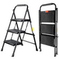 Valeo 3 Step Ladder, 3 Step Ladder for Adults with with Safe-Lock Design, Wide Anti-Slip Pedal, 500lbs Sturdy Steel Ladder, Step Stool Foldable with Cushioned Handle,Black - style: 3 Step Ladder