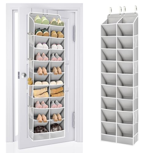 ULG Over The Door Shoe Organizer for Closet Fit 24-32 Pairs with Large Deep Pockets, Narrow Shoe Rack for Door Hanging Boots Storage, Black - color: Grey, size: 10-Tier