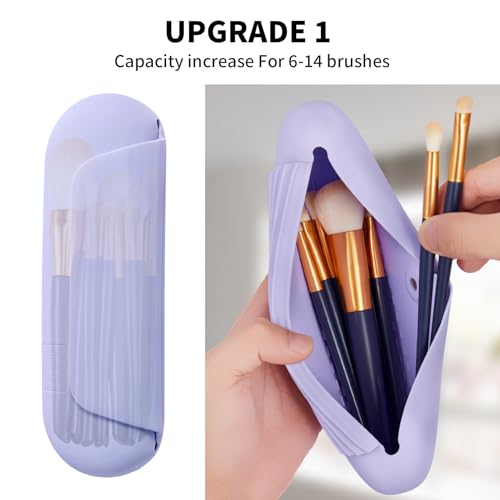 AGIKET Silicone Makeup Brush Holder Travel Cosmetic Bag：Soft Portable Cosmetic Face Brushes Holder with Upgrade Anti-Fall Out Magnetic Closure, Large Travel Makeup Brush Case - Lavender - color: Lavender, style: Brush Holder