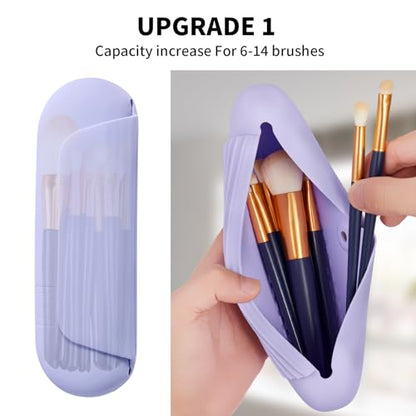 AGIKET Silicone Makeup Brush Holder Travel Cosmetic Bag：Soft Portable Cosmetic Face Brushes Holder with Upgrade Anti-Fall Out Magnetic Closure, Large Travel Makeup Brush Case - Lavender - color: Lavender, style: Brush Holder