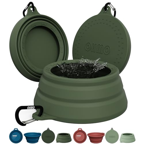 OHMO Spill Proof Collapsible Dog Water Bowl 24oz for Cars, No Splash Portable Bowls for Dog Travel, Dishwasher Safe, Pet Essentials for Road Trips, Cat Travel Accessories - color: Camo Green, size: 24oz