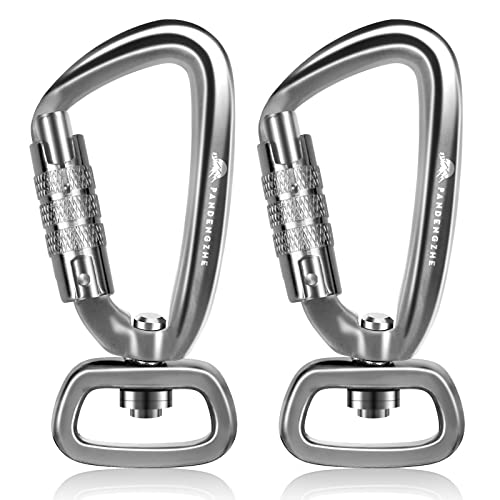 2 Pack Locking Carabiner Clip 2.5" with Swivel Ring for Securing Pets, Dog Leash Harness, Camping, Hiking, Keychains - color: Silver