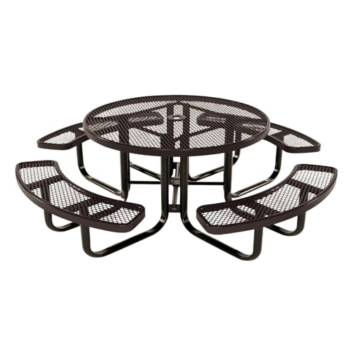 COATEDOUTDOORFURNITURE Heavy-Duty Portable Outdoor Kids Table with Umbrella Hole, Expanded Metal Kids Picnic Table, Commercial-Grade, Made in America (46 in, Round, Childrens, Brown) - color: Brown, size: 46 In, Round Childrens, Expanded Metal