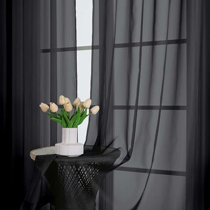 OWENIE Sheer Curtains 84 Inches Long 2 Panels Set, Black Sheer Curtain for Living Room Bedroom, Modern Filmy Rod Pocket Curtains Drapes, 2 Pcs, Each 59 W x 84L, Black - color: Black, size: 59"W x 84"L (Pack of 2)