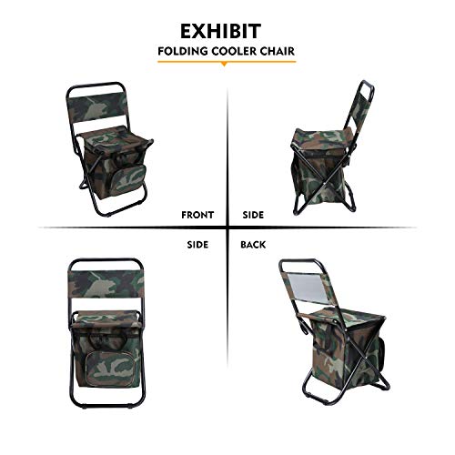LEADALLWAY Fishing Chair with Cooler Bag Compact Fishing Stool Foldable Small Hunting Chair 12.2" Seat Depth,12.6" Seat Width - color: Green+camouflage
