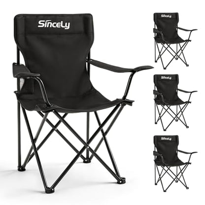 Portable Folding Camping Chair - Heavy Duty Steel Frame Outdoor Chair with Side Cup Holder, Breathable Polyester Fabric, Collapsible Camp Chair for Camping, Beach, Picnic, Fishing, 4PCS