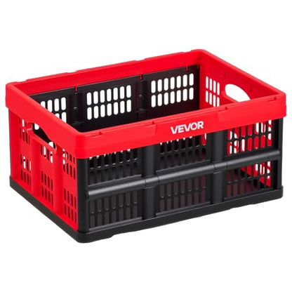 VEVOR Plastic Collapsible Storage Bins, 32L 3 Packs, Stackable Folding Storage Crates with Handles, Holds 26 lbs Per Bin, Foldable Heavy Duty Containers, Space-Saving Baskets, for Home Organizing