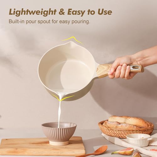 SENSARTE Ceramic Nonstick Sauce Pan with Lid, 2.5 Quart Saucepan with Double Spout, Large Cooking Pot, Non toxic Kitchen Sauce Pot, Non stick Saucier Pan, Induction Cookware, PFOA PTFE PFAS Free - color: Ceramic Taupe, size: 2.5 Quarts