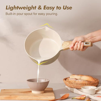 SENSARTE Ceramic Nonstick Sauce Pan with Lid, 3.0 Quart Saucepan with Double Spout, Large Cooking Pot, Non toxic Kitchen Sauce Pot, Non stick Saucier Pan, Induction Cookware, PFOA PTFE PFAS Free - color: Ceramic Taupe, size: 3.0 Quarts