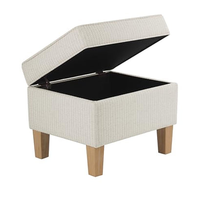 HomePop 22" Modern Rectangular Storage Ottoman - White Woven Stripe - color: White Woven Stripe