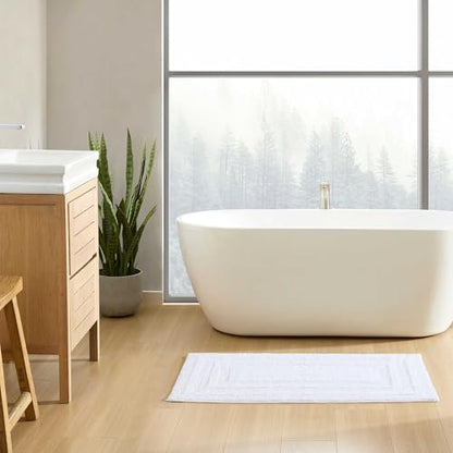 Eddie Bauer - Bathroom Rug, 100% Soft Plush Tufted Cotton Bath Rug, Highly Absorbent, Quick-Dry, and Skid-Resistant Backing (Logan White, 24" x 40") - color: White, style: 24" x 40"