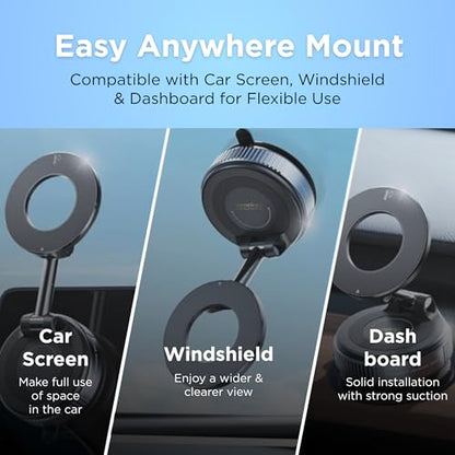 Magnetic Car Phone Holder Mount, 95LB Vacuum Suction Cup Phone Mount, MagSafe Compatible, 360° Adjustable Dashboard & Windshield Holder for iPhone, Samsung & Android