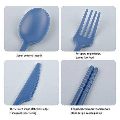 Reusable Utensils Set with Case, Plastic Travel Utensils, 1 Sets Plastic Spoons and Forks Set for Lunch Box, Picnic, Travel, Camping (Blue) - color: Blue