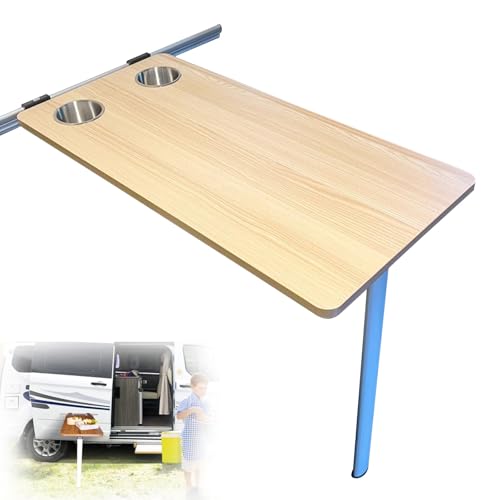 RV Folding Table with Cup Holders, Wall Mounted for Space Saving, Removable Dinette Desk for Campers and Outdoor Picnics - color: Natural