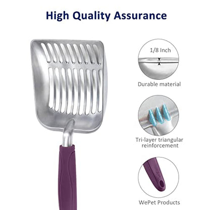 WePet Cat Litter Scoop, Aluminum Alloy Sifter, Kitty Metal Scooper, Deep Shovel, Long Handle, Poop Sifting, Kitten Pooper Lifter, Durable, Heavy Duty, for Litter Box - color: FLAT Aluminum \ #07 Violet Handle, size: Small