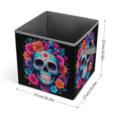 Sugar Skull Flowers Foldable Storage Box with Handle Organizer Containers for Home Office Clothes Office Supplies - color: style-7
