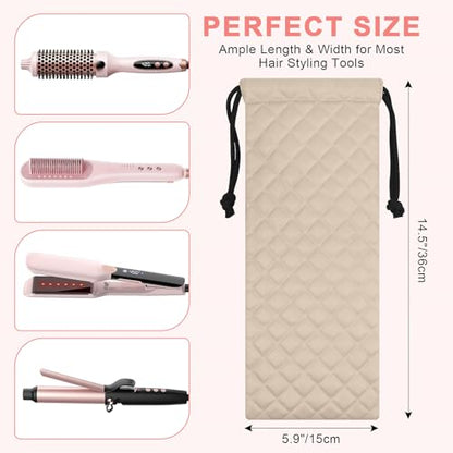 Professional Hot Hair Tools Organizer Cover Bag Heat Resistant Travel Drawstring Storage Case Pouch for Curling Iron, Flat Iron, Hair Straightener and Styling Tool(14.2" x 5.9") - color: Camel