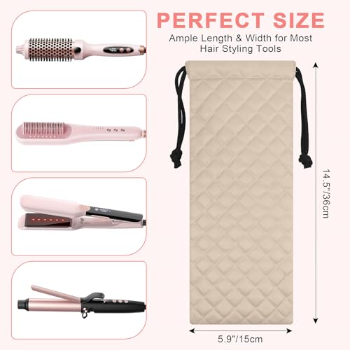 Professional Hot Hair Tools Organizer Cover Bag Heat Resistant Travel Drawstring Storage Case Pouch for Curling Iron, Flat Iron, Hair Straightener and Styling Tool(14.2" x 5.9") - color: Camel