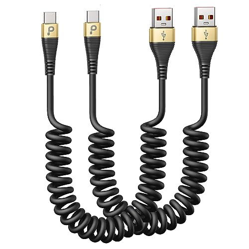 USB C Cable Fast Charging, 2Pack 3ft Coiled USB A to Type C Charge Cord for Car USB-C Charging Cable Compatible with iPhone 17/16/15/Pro/Samsung Galaxy S20 S10 Note 10 and Other USB C Devices-Gold - color: Gold, size: 3FT, style: USB A to USB C