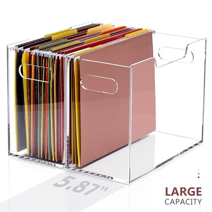 DINGHUO Hanging File Organizer, Acrylic File Holder with Handles, No Assembly Required, Clear File Crate Storage Box for Desk Office, Fits Standard Letter Size 8.5"x11" Folders - size: XL Letter