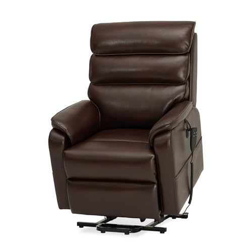 DYNOX Power Lift Recliner Chair for Elderly, Dual Motor Lay Flat Lift Chair with Heat & Massage, 350 LBS Capacity(9188,Faux Leather,Brown) - color: Faux Leather Brown, size: Medium - Regular