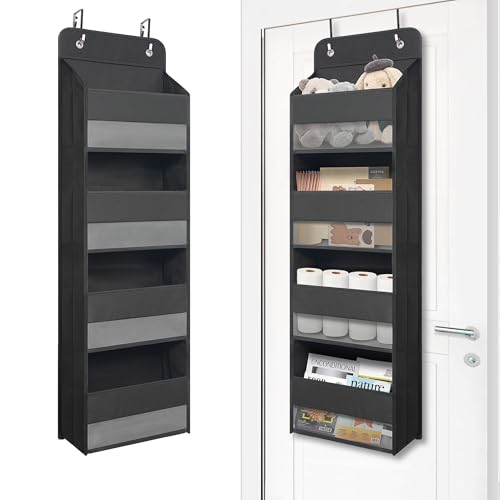 Giraffe Creation Compact Black Over Door Organizer with 4 Large Clear Pockets, Compact Hanging Door Storage for Bathroom, Dorm, Bedroom, Closet, Toiletries - color: Original Black