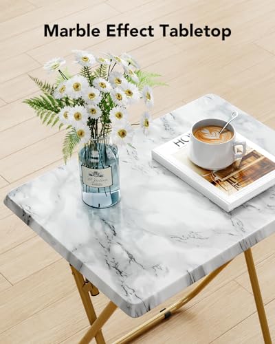 HUANUO Folding TV Tray Table -Stable Tray Table with No Assembly Required, TV Dinner Tray for Eating, Foldable Snack Tables for Bed & Sofa (Marbling) - color: Marble
