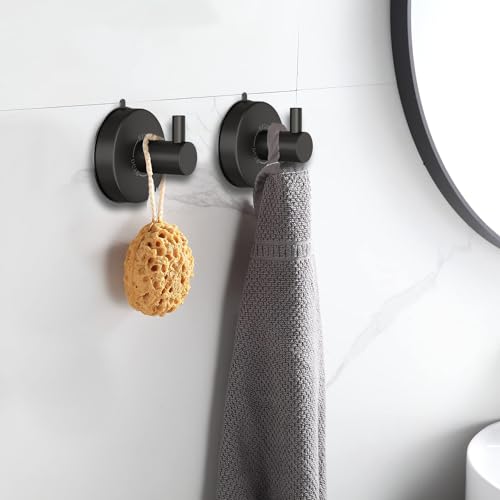 DGYB Suction Cup Hooks for Shower 2 Packs Black Towel Hooks for Bathrooms Wall Robe Loofah Hook for Hanging - color: NEW-Black 2Pcs