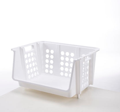 Large Stackable Storage Bins Open Front for Pantry Storage, 4 Pack - White | Sturdy Plastic, Easy Stacking, Open Front Access, Ventilated Sides, Vertical & Space Saving Pantry Organizers and Storage Bin