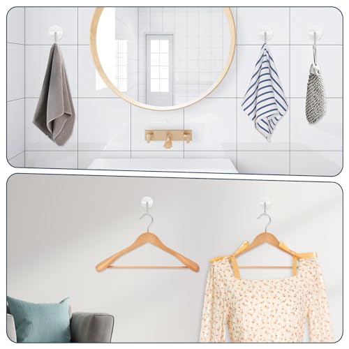 24pcs Round Plastic Hooks - Small Self Stick Hooks for Hanging, White, Waterproof & Oil Proof for Kitchen Utensils