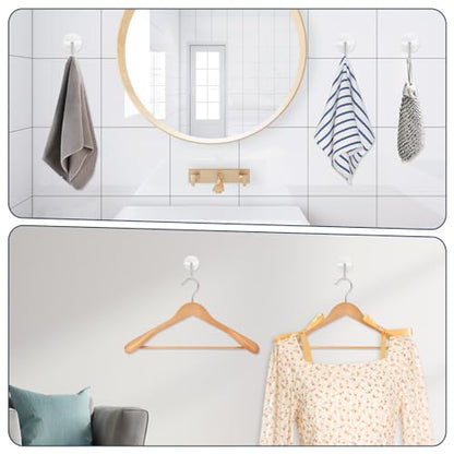 24pcs Round Plastic Hooks - Small Self Stick Hooks for Hanging, White, Waterproof & Oil Proof for Kitchen Utensils