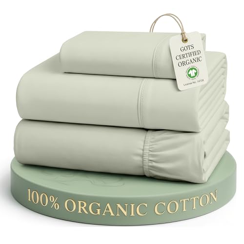 LANE LINEN 100% Organic Cotton Twin Sheets, Soft & Comfy Percale Weave Mercerized Fully Elasticized Reinforsed Seam Naturally Temperature Regulating Cotton Sheets Twin- Mineral - color: 04: Mineral, size: Twin