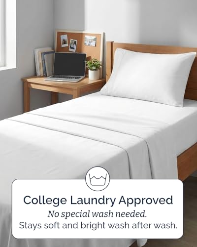 Twin XL 4 Piece Sheet Set - Comfy Breathable & Cooling - Ultra Soft Hotel Luxury Bedding Set w/ 8-16 Inch Deep Pockets - 1 Flat & 1 Fitted Sheet & 2 Pillowcases - Wrinkle Free and Easy Care - White - color: 01 - White, size: Twin XL