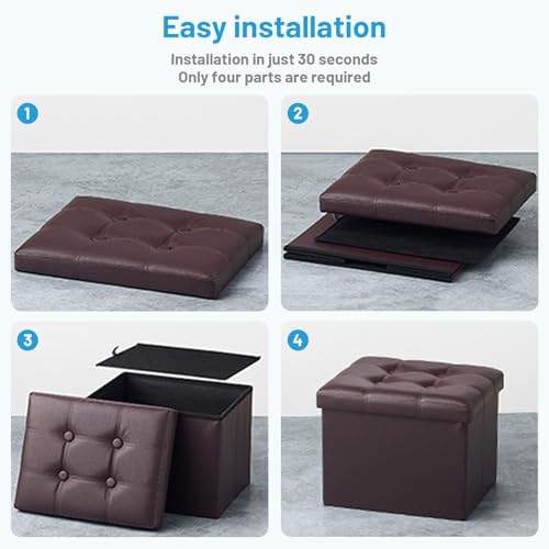 Bsketa Storage Ottoman Foot Rest Stool, Small Leather Storage Ottomans Bench, Folding Footstool with Side Pockets, Foot Rest Under Desk for Living Room Bedroom, 16x12x12 in, Brown 2 Pack - color: Brown 2 Pack-with Side Pockets.