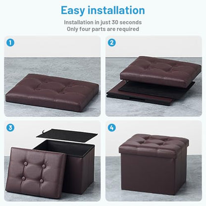 Bsketa Storage Ottoman Foot Rest Stool, Small Leather Storage Ottomans Bench, Folding Footstool with Side Pockets, Foot Rest Under Desk for Living Room Bedroom, 16x12x12 in, Brown 2 Pack - color: Brown 2 Pack-with Side Pockets.