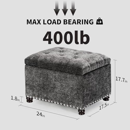 Joveco Storage Ottoman Bench, Rectangle 24" Velvet Foot Rest Stool Square Footstool for Living Room, Bedroom, Charcoal Grey - color: Charcoal Grey