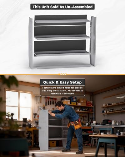 SV-5246 Steel Low/Mid/High Roof Van Shelving Storage System Fits Transit, GM, NV, Promaster, Sprinter and Metris, Contoured Shelving Unit, 52" W x 46" H x 13" D
