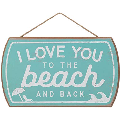 Love You to the Beach and Back Hanging Wood Wall Decor - Cute Sign for Bedroom, Living Room or Office - color: Aqua