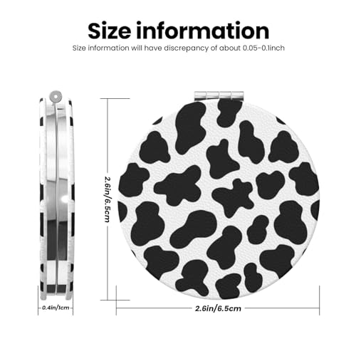 Animal Cow White Black Spot Print Foldable Travel Pocket Mirror Round PU Leather Portable Mini Makeup Double Sided Handheld Magnifying,2.6 in - color: Animal Cow Print White Black Spot