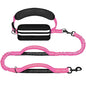 Hands Free Dog Leash with Zipper Pouch, Running Waist Leash for Dog Walking, Adjustable Waist Belt for Large Dogs, Reflective Bungee Design with Two Handle for Hiking, Training, Pink - color: Pink