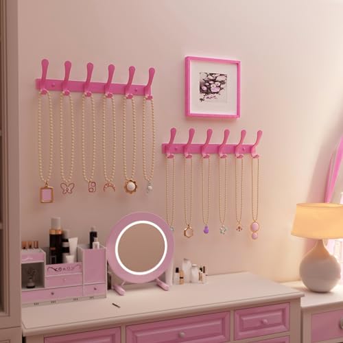 SKOLOO Wall Mounted Coat Rack - 6 Hooks, Pack of 2, Heavy Duty, Stainless Steel, Metal Wall Hanger, Sturdy Coat Hooks for Hanging Coats, Jackets, Clothes, Hats - Pink - color: Pink, size: 6 Hook(2 Pack)