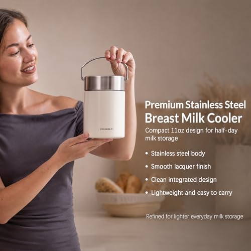 11oz Stainless Steel Breast Milk Cooler, 360° Cooling Gel Ring, 14-Hour Cold Storage, BPA-Free 11oz Bottle, Leak-Proof Portable Cooler for Half-Day Pumping, Work & Travel - size: Mini Cooler 11 Ounce
