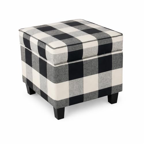 HomePop Home Decor | K7342-F2262| Classic Square Storage Ottoman with Lift Off Lid | Ottoman with Storage for Living Room & Bedroom, Black Plaid Large - color: Black