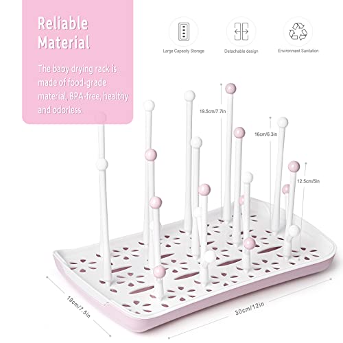 Termichy Baby Bottle Drying Rack, Large Capacity Baby Bottle Rack for Bottles, Dry Rack with Removable Water Tray(Pink) - color: Pink, size: Countertop Style