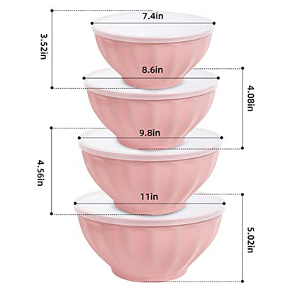 Mixing Bowls with Lids Set,4 Piece Large Plastic Nesting Bowls,Includes 4 Microwave safe Mixing Bowl and An Egg Whisk for Kitchen Prepping,Baking,Cooking Food, Pink - color: Pink