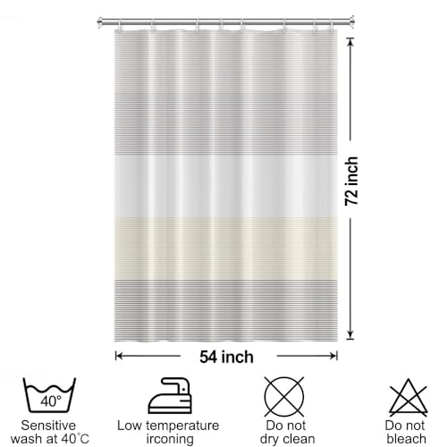 Boho Shower Curtain for Bathroom 54x72 inches White Grey Lines Waterproof Shower Curtain Set with Hooks Bohemian Stripe Fabric Stall RV Shower Curtains - color: Beige, size: 54"W x 72"L (Pack of 1)