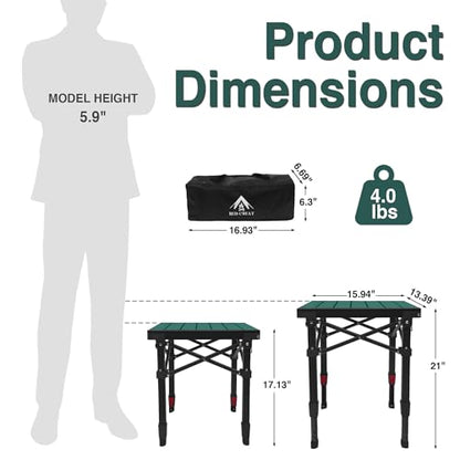 Camping Table Portable Foldable with Adjustable Height, Lightweight Collapsible Aluminum Roll-Up Camp Table with Storage Bag & Carry Bag, Heat-Resistant for RV Picnic BBQ Camping (Small 16"×13") - size: Small 16"×13" - Low Table Height (21"H)