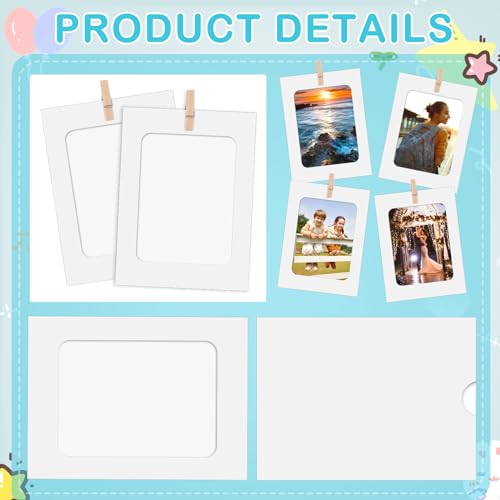 100 Pcs Paper Photo Frames 4x6 White Paper Picture Frame with 100 Clip 10 String Kit DIY Hanging Cardboard Photo Holder Graduation Wall Decor Wedding Home - color: White, style: Classic