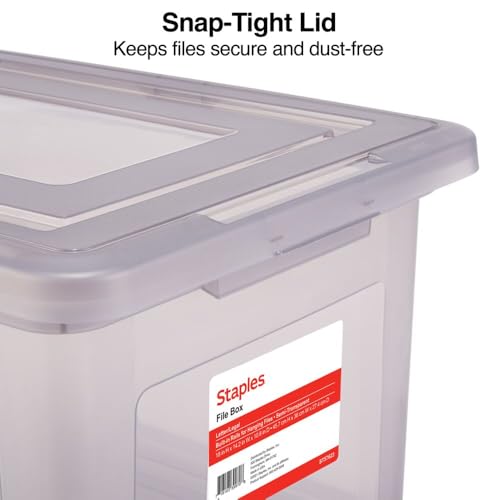 STAPLES File Box Plastic File Box Snap, Letter/Legal Size, Frost Gray, 2/Pack - color: Gray, size: 2 Pack, style: Box (Snap Lid)